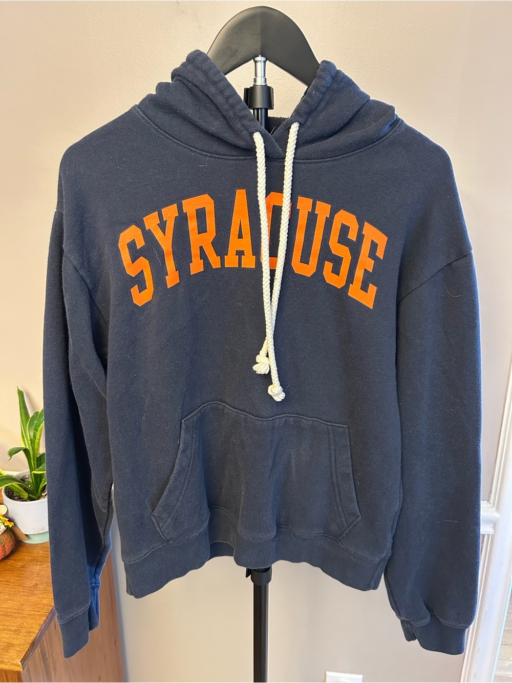 League Navy Hoodie Sweater with Orange Syracuse Lettering